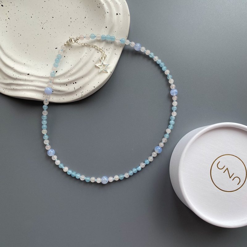 Чокер из агата, аквамарина и розового кварца - фото 2