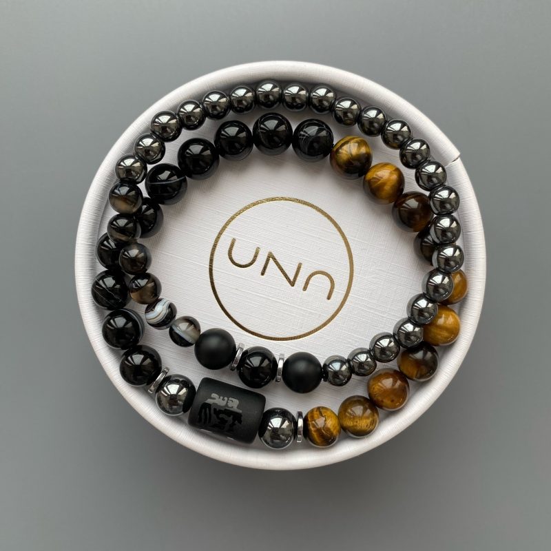 Комплект браслетов из тигрового глаза, шунгита, гематита и  агата - фото 5