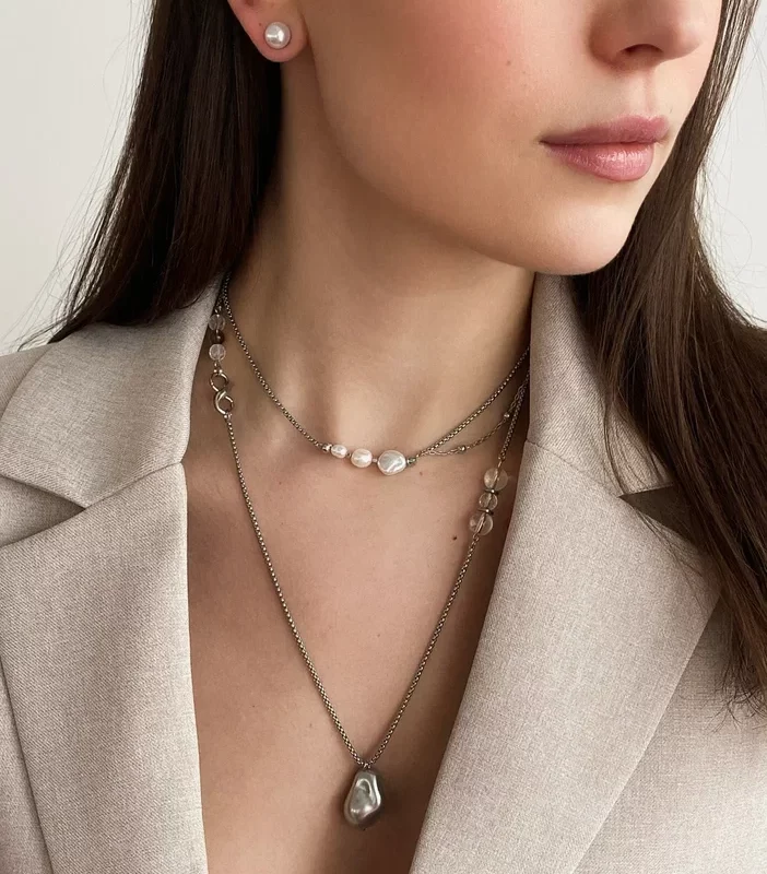 Колье из жемчуга Майорка, дымчатого кварца и горного хрусталя - фото 3