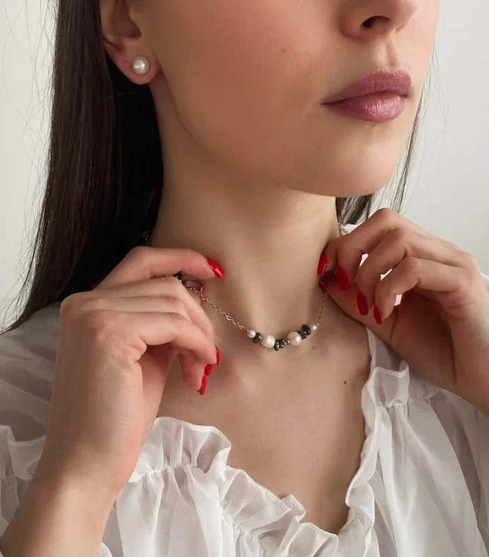 Чокер из жемчуга и гематита - фото 4