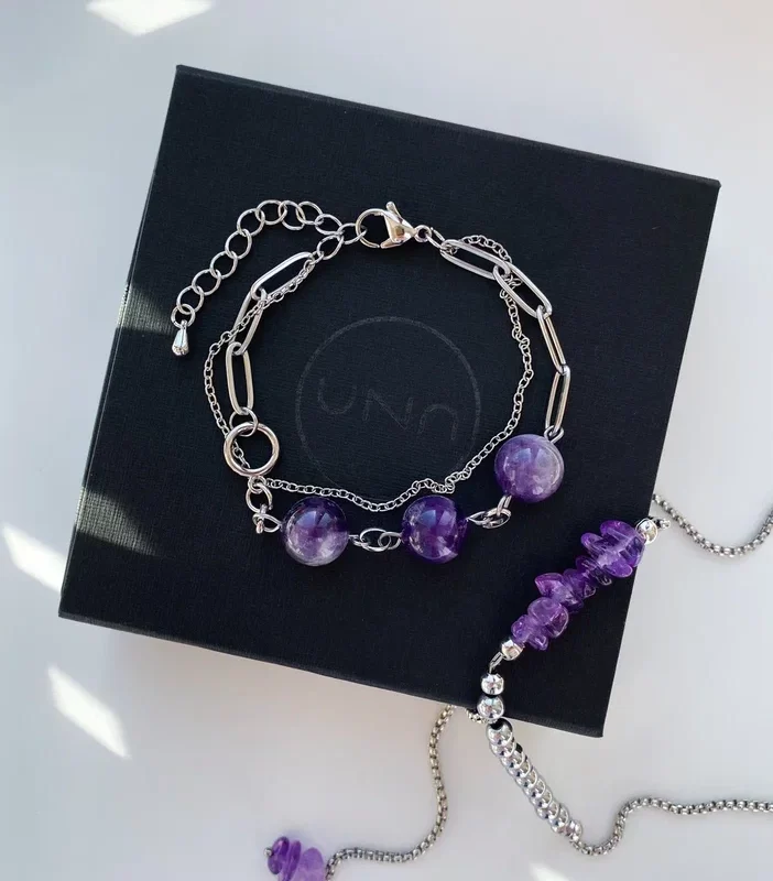 Браслет-цепочка с аметистом - фото 2