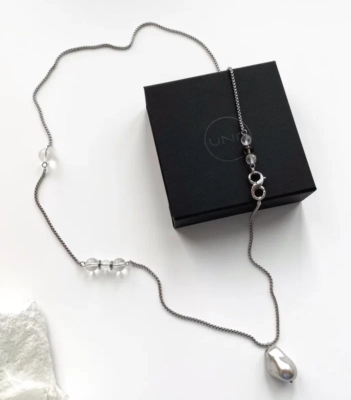 Колье из жемчуга Майорка, дымчатого кварца и горного хрусталя - фото 2